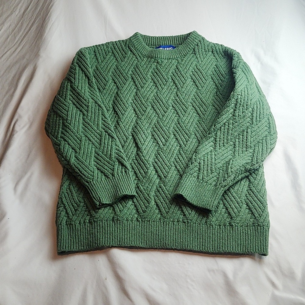 Elfric Eden Basket Weave Knit Crewneck Sweater Green Unisex Size XS